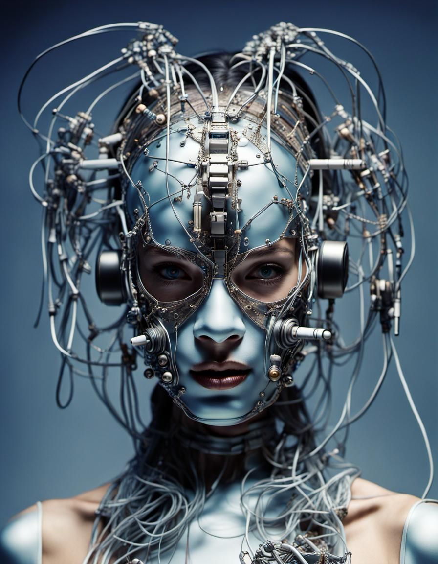 High-Tech Masked Supermodel in Metallic Cyberpunk Style