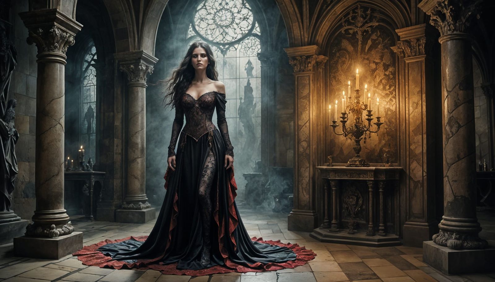 Enigmatic Woman in Grand Castle Hall