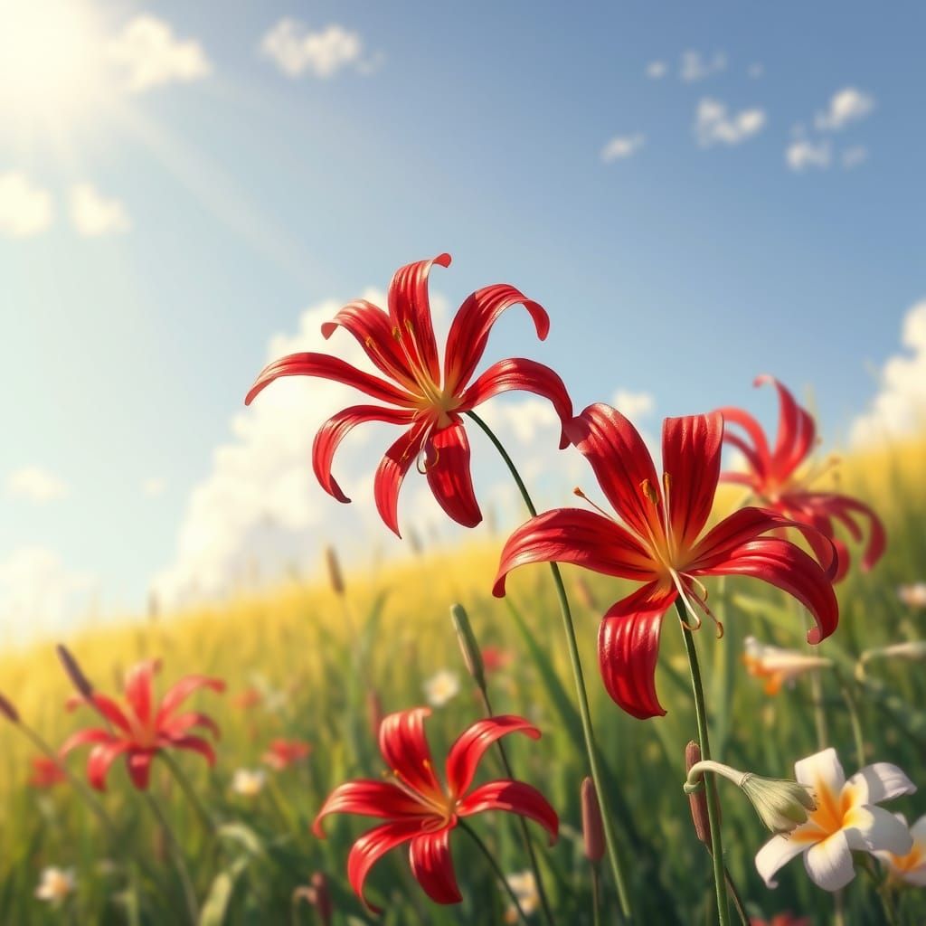 Lush Red Spider Lily Field in Vibrant Digital Art