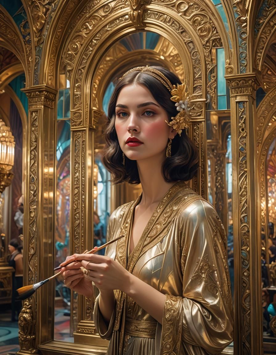 Woman Painting in Surreal Art Deco Style