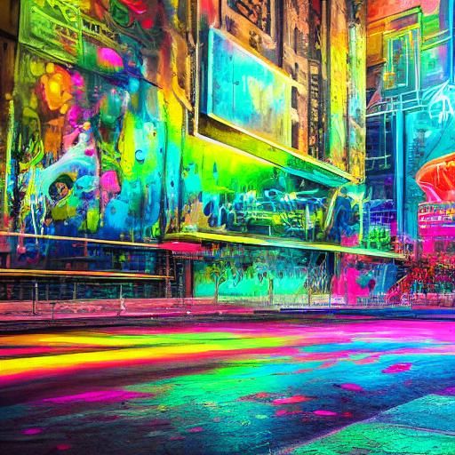 Vibrant Sci-Fi Cityscape with Neon and Graffiti