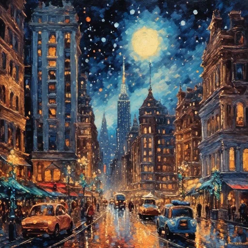 Cats Overlook NYC in Watercolor Impressionism