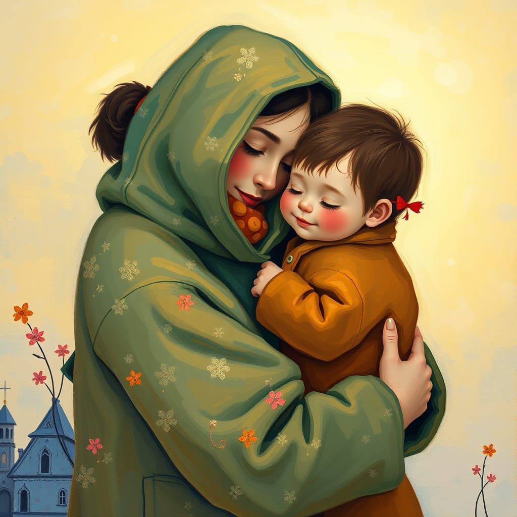 Motherly Love in Vibrant Dreamscapes