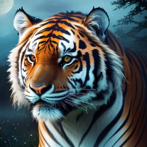 Surreal Tiger Merged with Dreamlike Night Sky