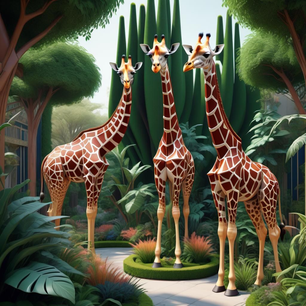 Art Deco Giraffe in a Detailed Garden