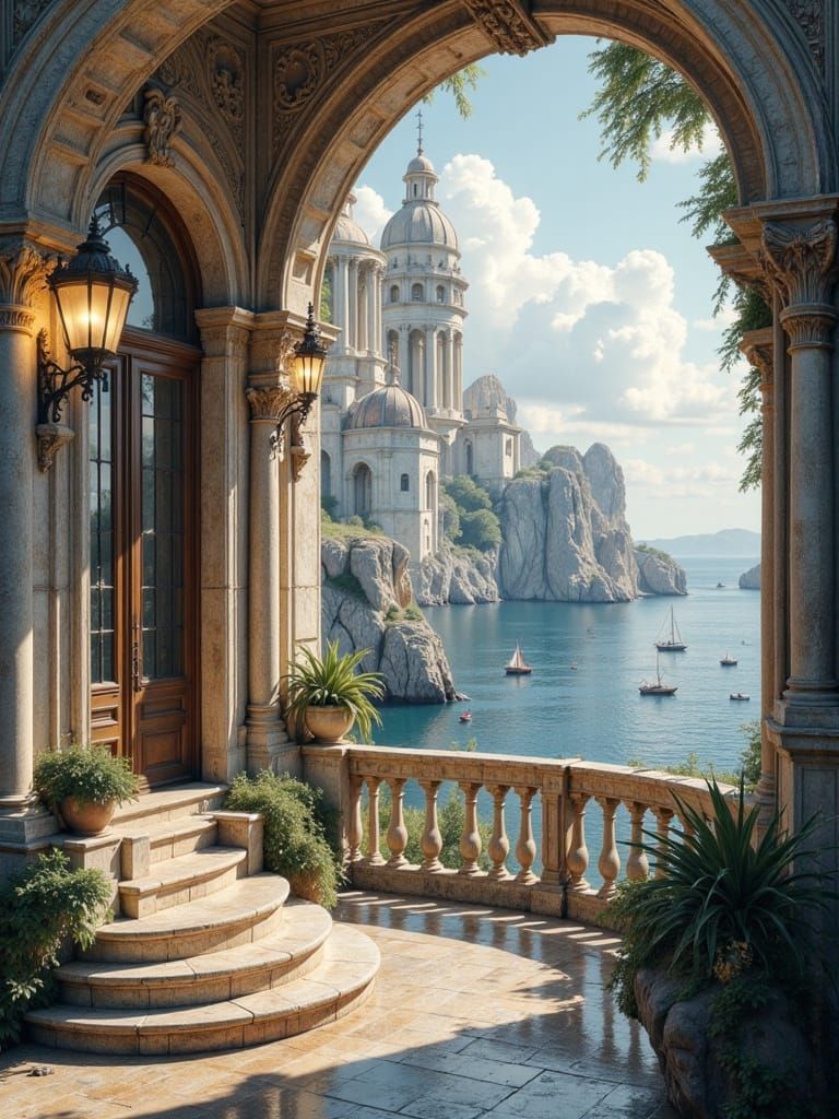 Seaside High Street at Golden Hour with Ships