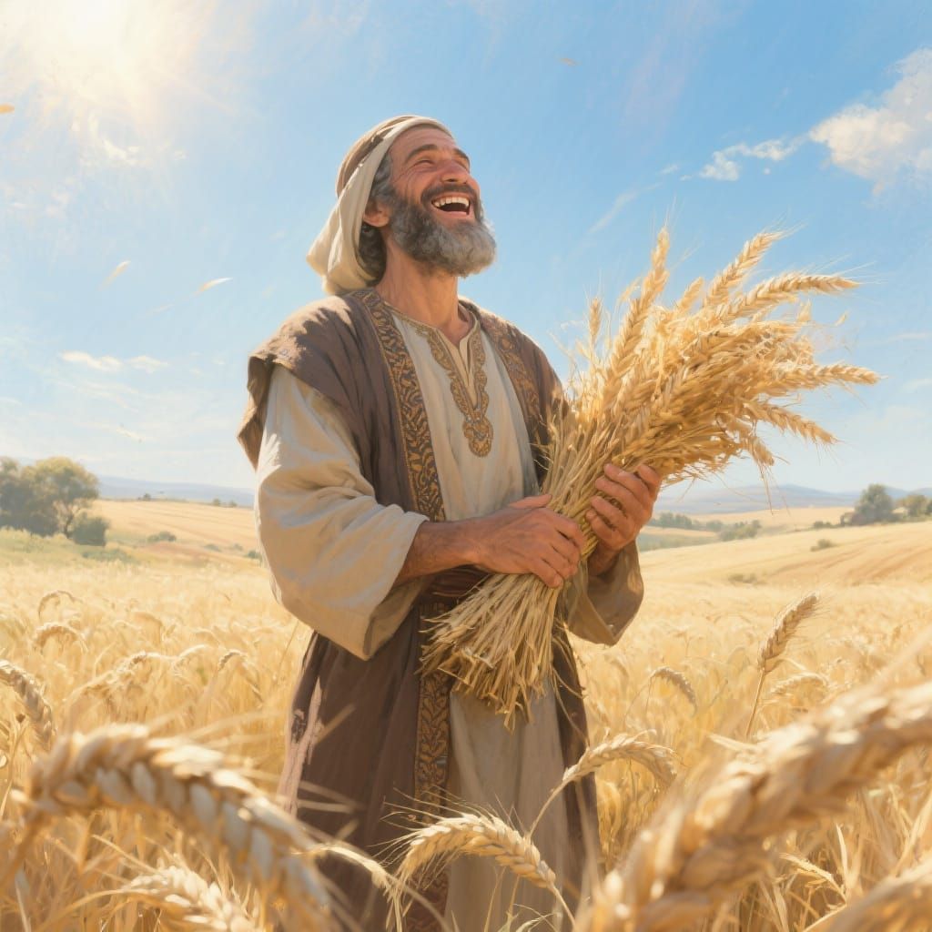 Ancient Israeli Man in Wheat Field, Digital Art