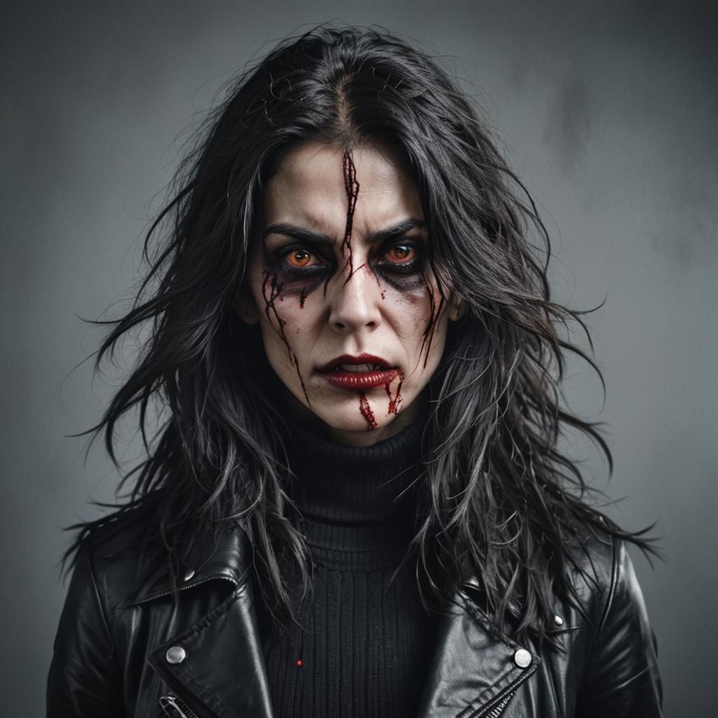 Eerie Vampire Woman Portrait in Dark Cinematic Style