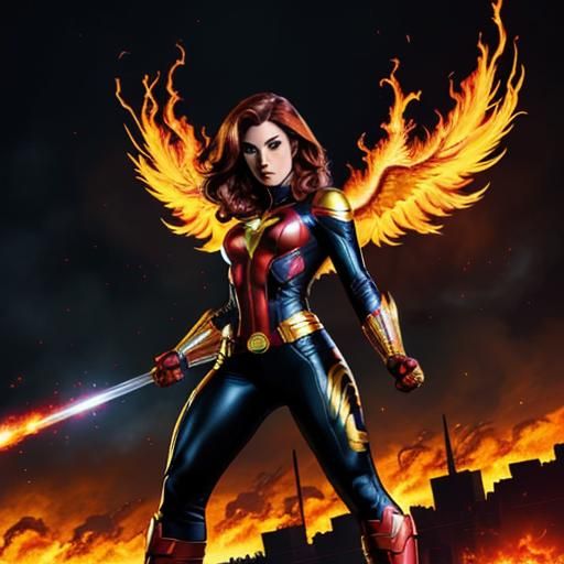 Phoenix Ignites Dystopian Cityscape: Comic Book Art