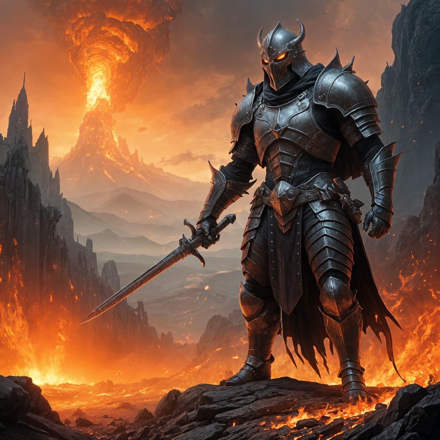 Epic Medieval Knight Battles Fiery Hellish Demon