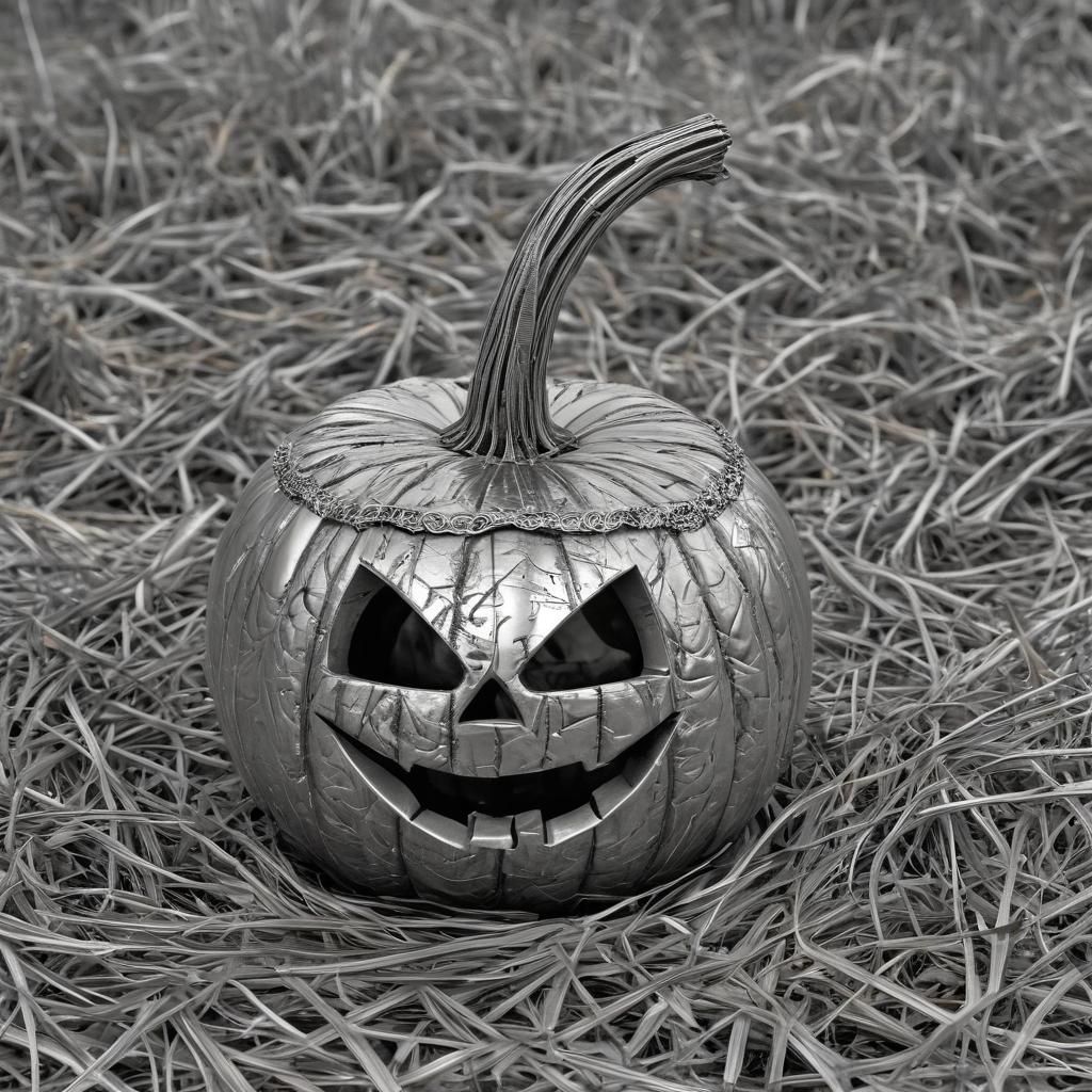Chrome Jack-o-Lantern in a Harvest Scene