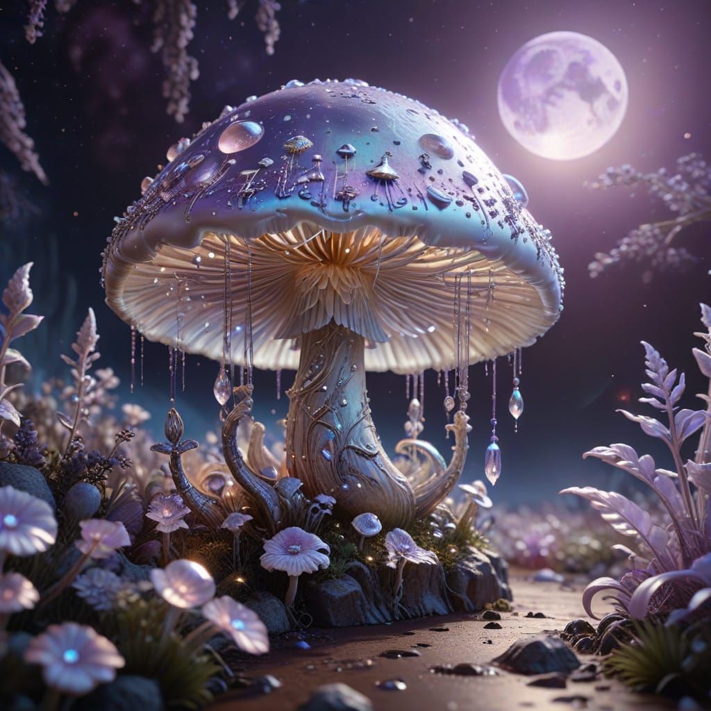 Surreal 5D Design with Celestial Mushroom and Lavender Backd...