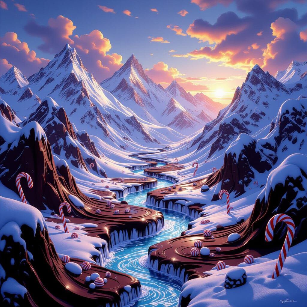 Chocolate Candy Cane Mountains in Dreamy Twilight