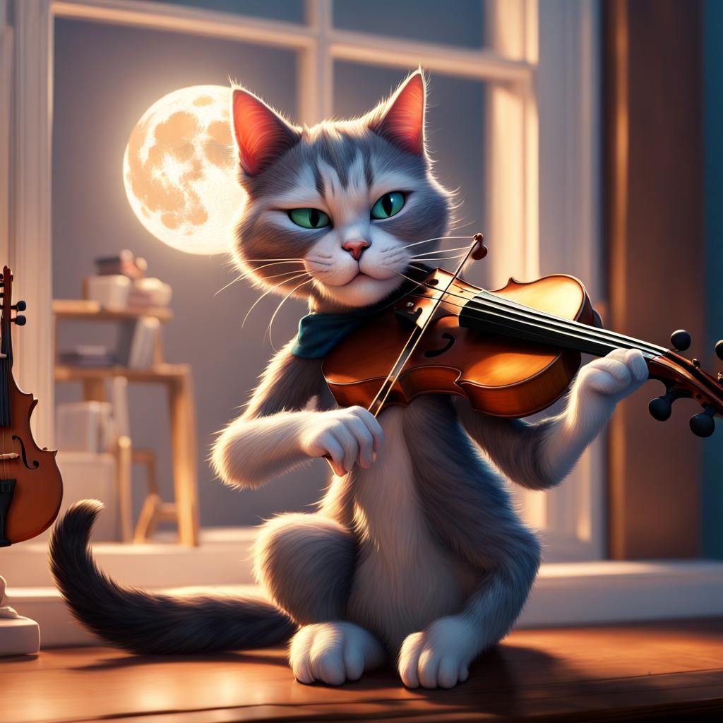 Cat Serenade: A Feline Fiddler's Moonlit Concert