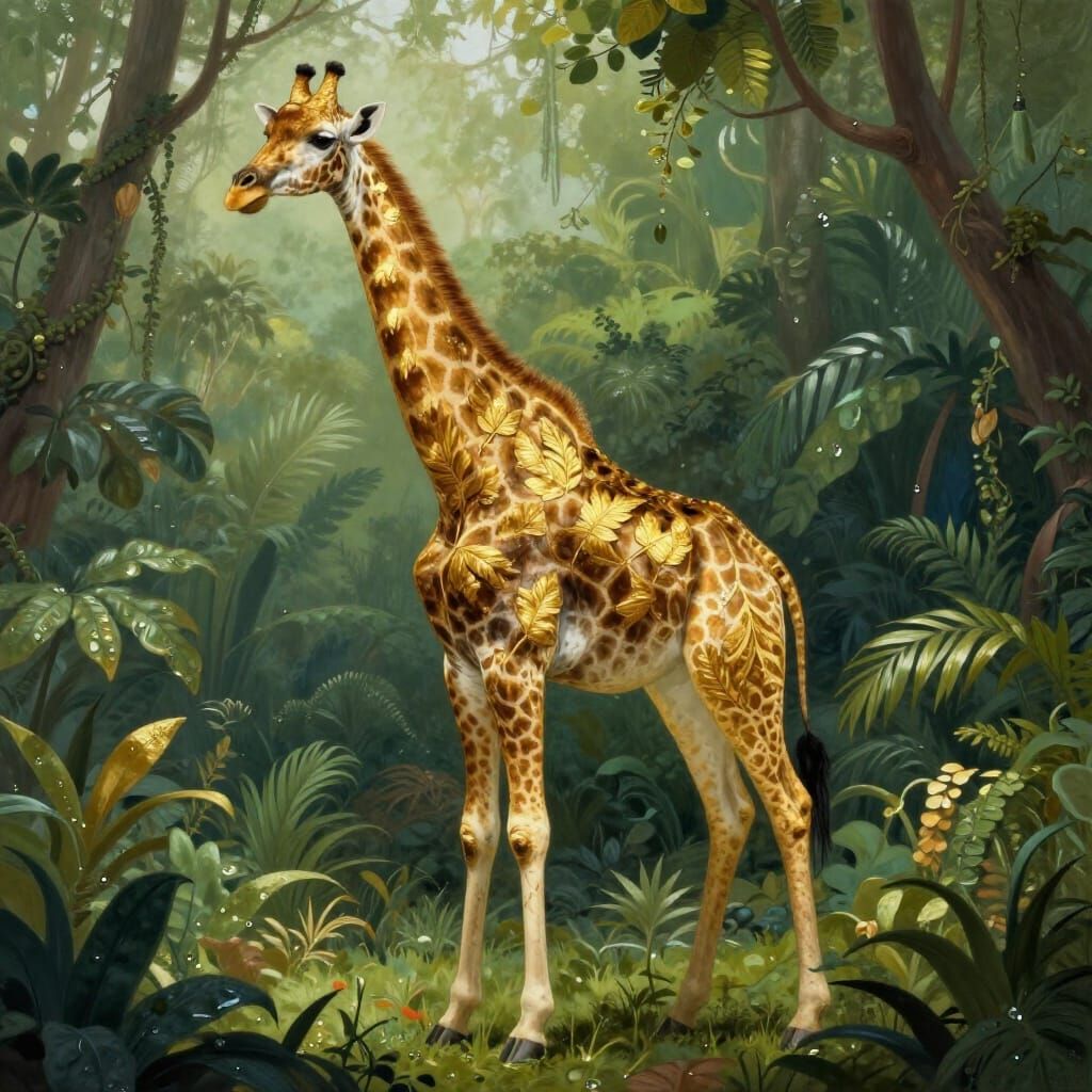 Golden Leaf Giraffe in Enchanted Jungle