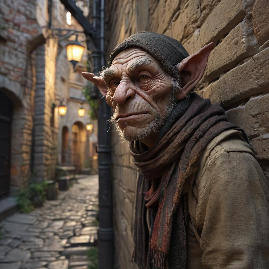 Goblin Thief Portrait in Mystical Alleyway