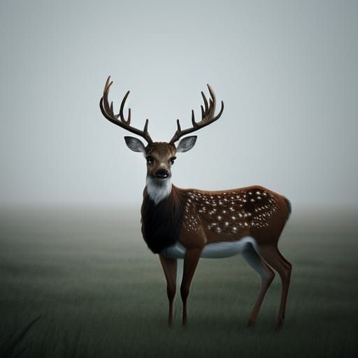 Mystical Deer in Foggy Field