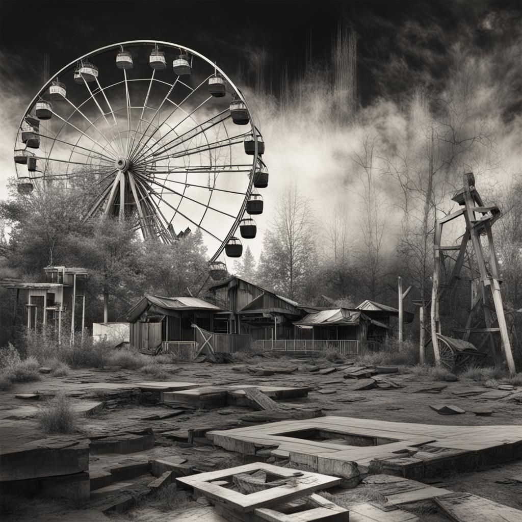 Abandoned Theme Park in Glitchcore Style
