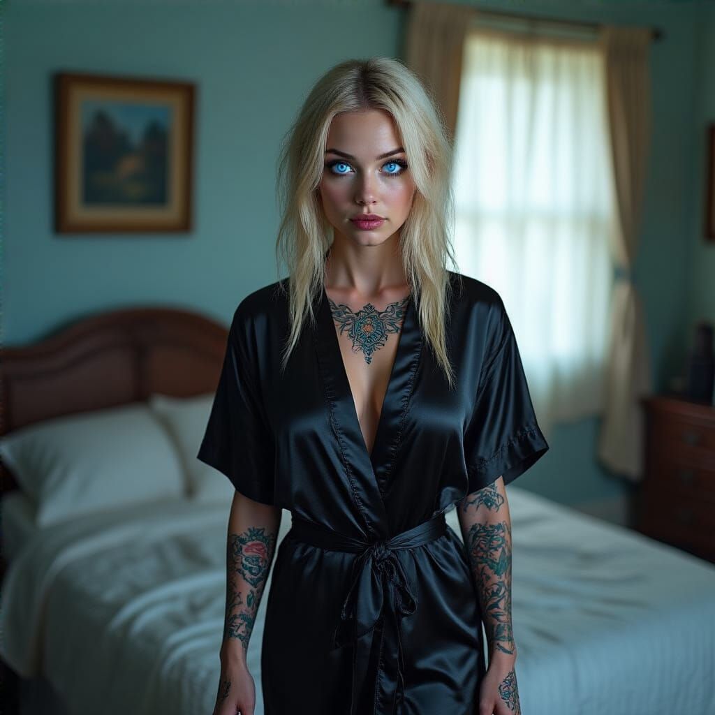 Blonde Woman with Blue Eyes in Photorealistic Style