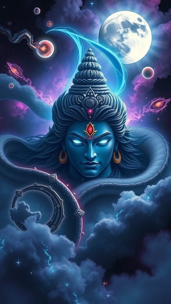 Cosmic God Emerging from Dark Matter in Vibrant Purple and B...