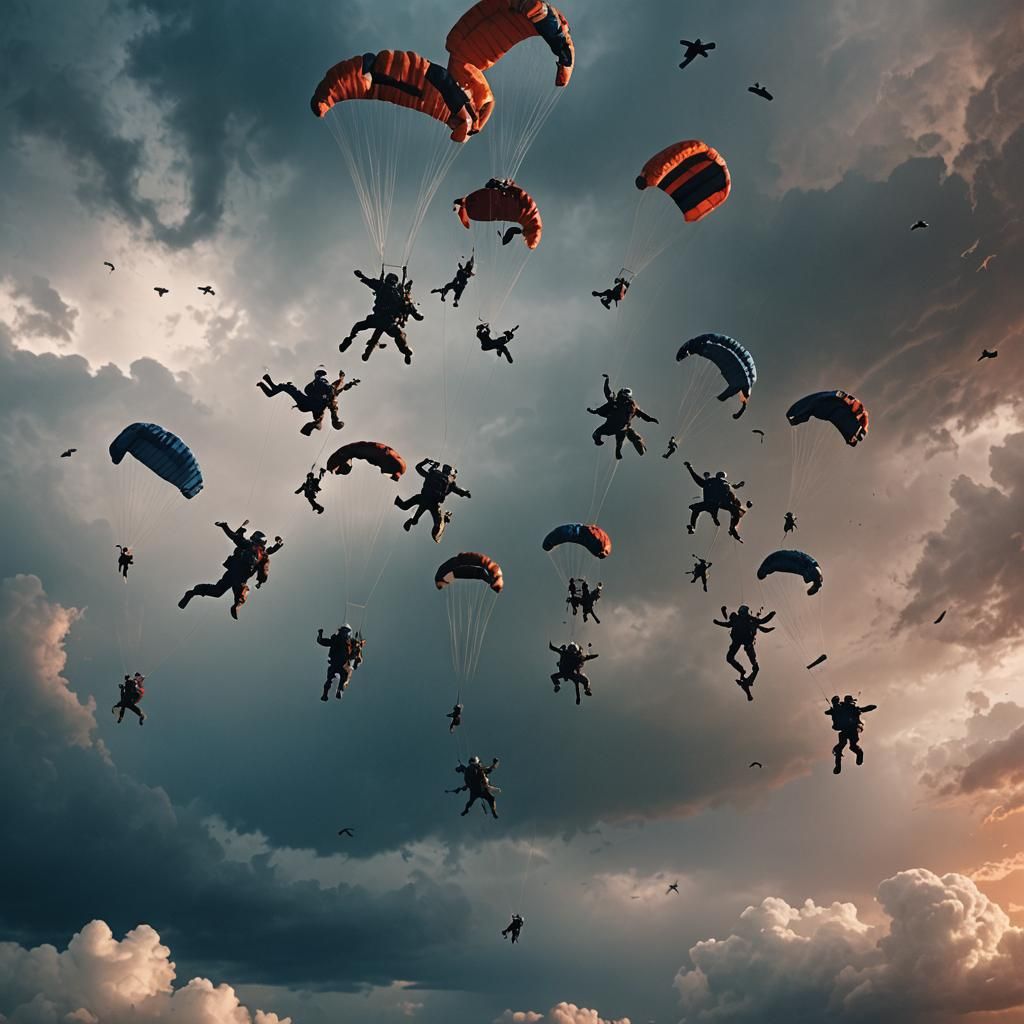Stormy Skydiving Action in Red Dawn Style
