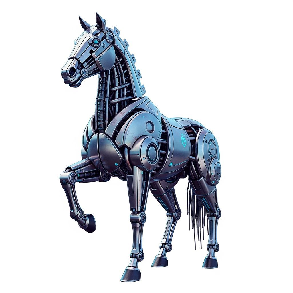 Majestic Steel Horse in Futuristic High-Contrast Style