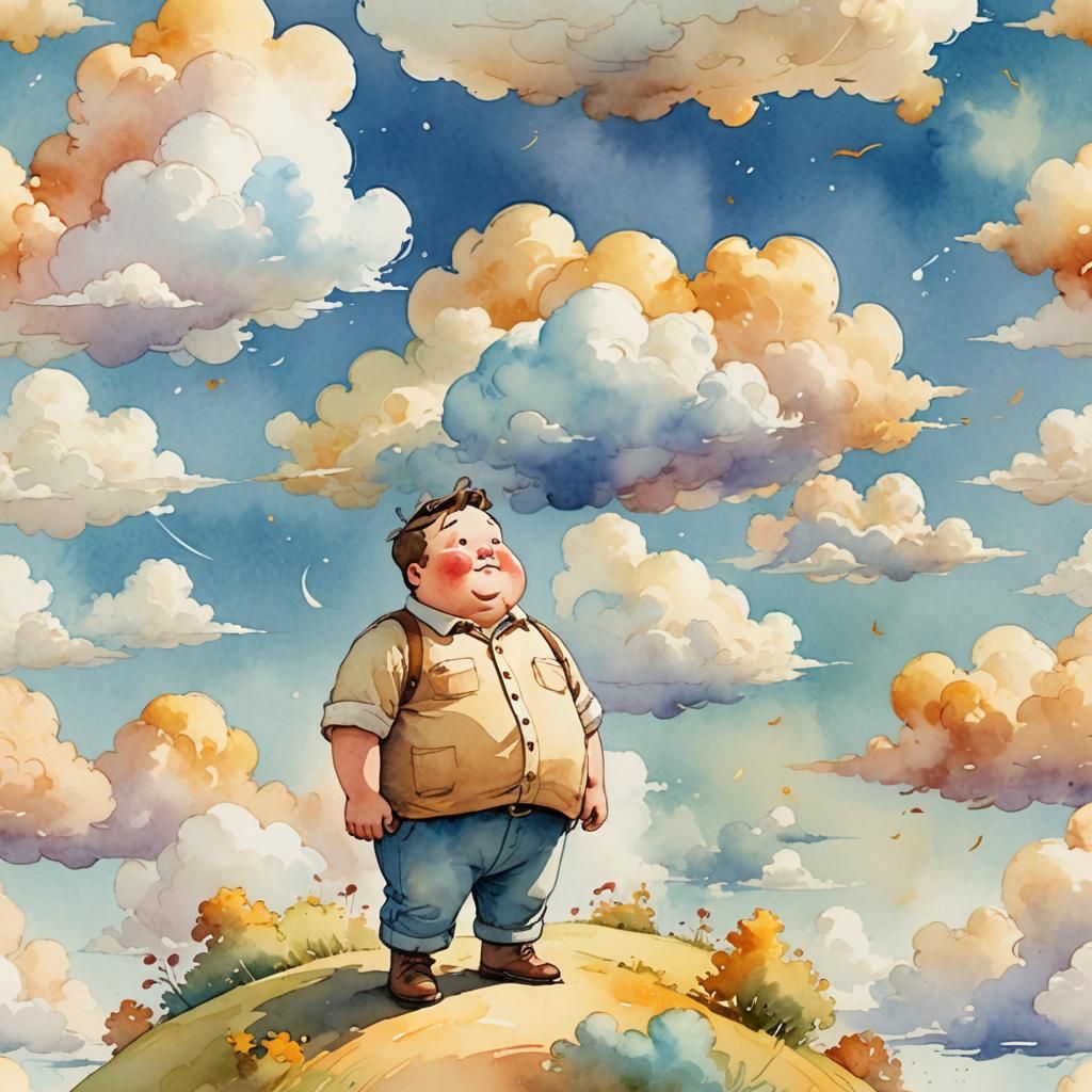 Whimsical Cartoon Man in Dreamy Watercolor Style