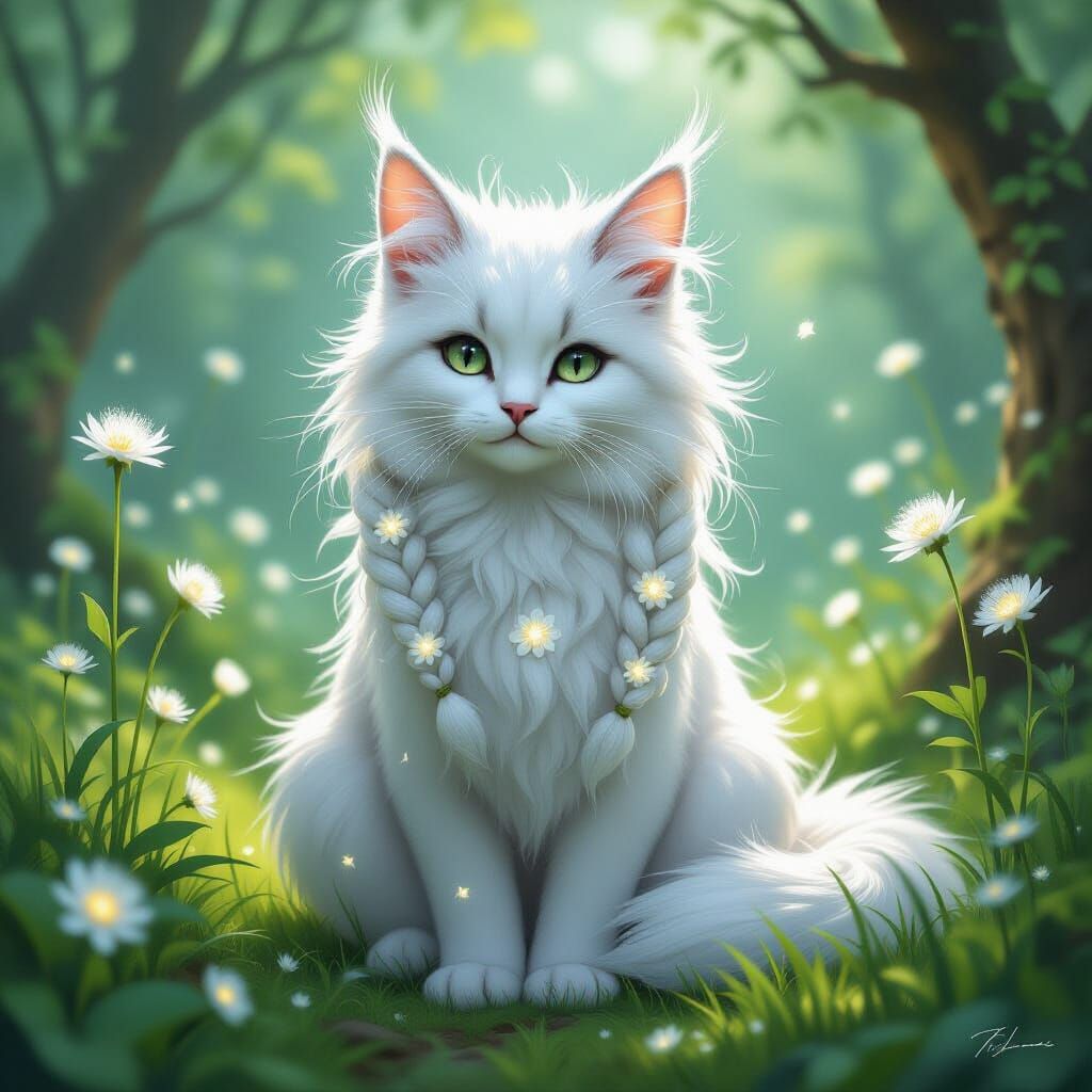 Botanical Feline in Hidden Glade, Digital Painting