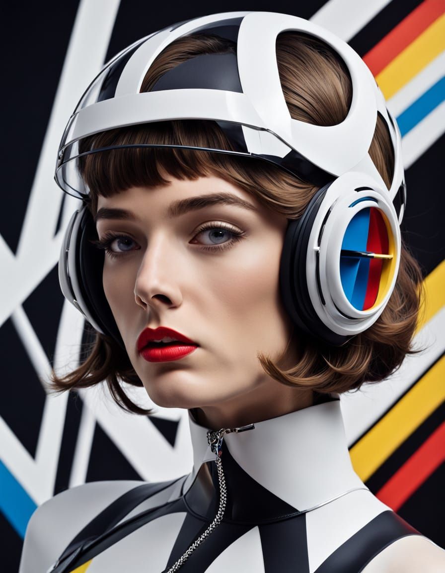 Futurist Man Portrait in Primary Colors