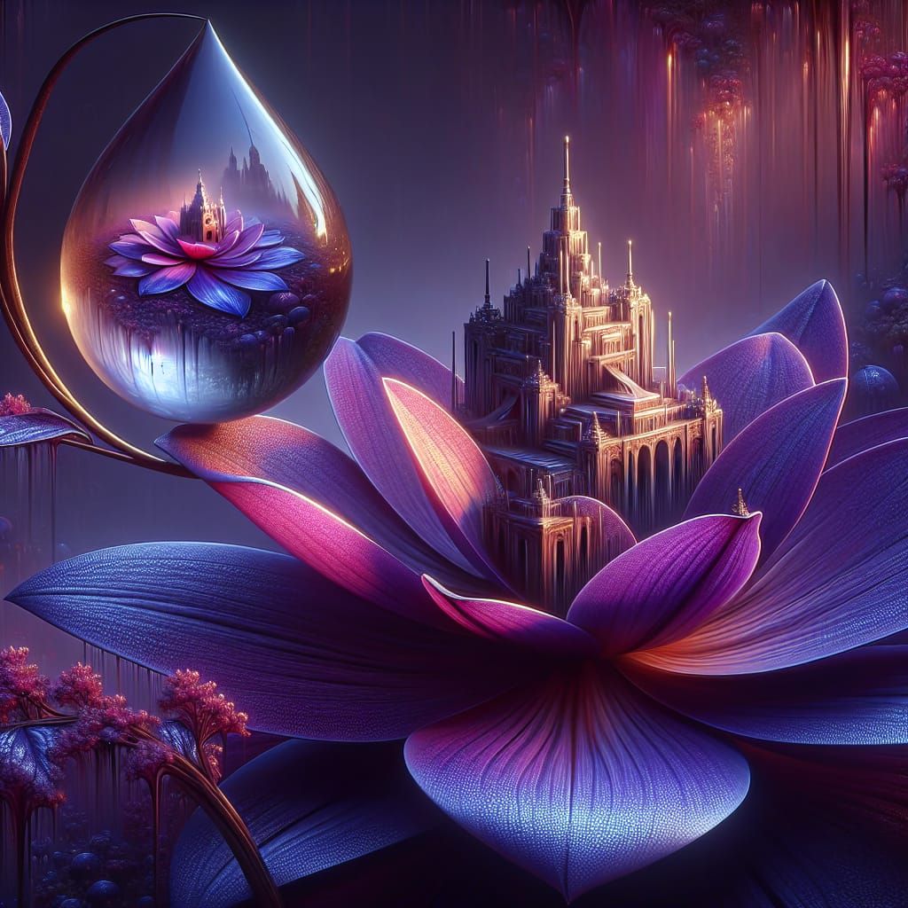 Dewdrop Palace on Purple Petal: Matte Painting