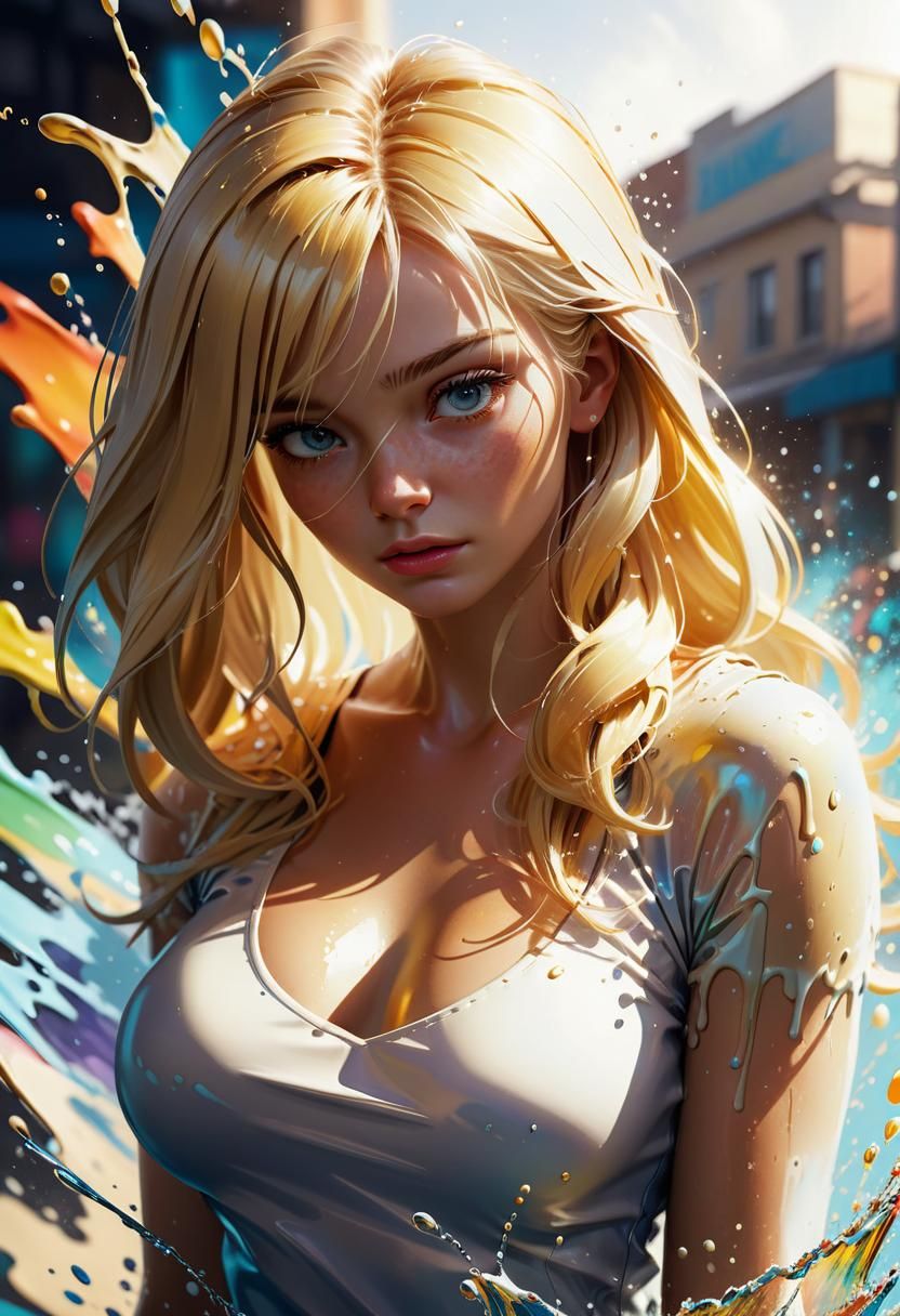 Hyperrealistic Blonde Woman in Splash Art Style