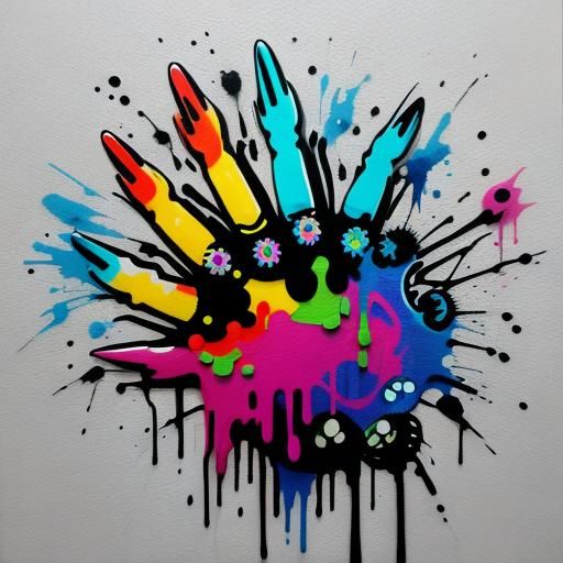 Drippy Nail Art in Graffiti Street Art Style