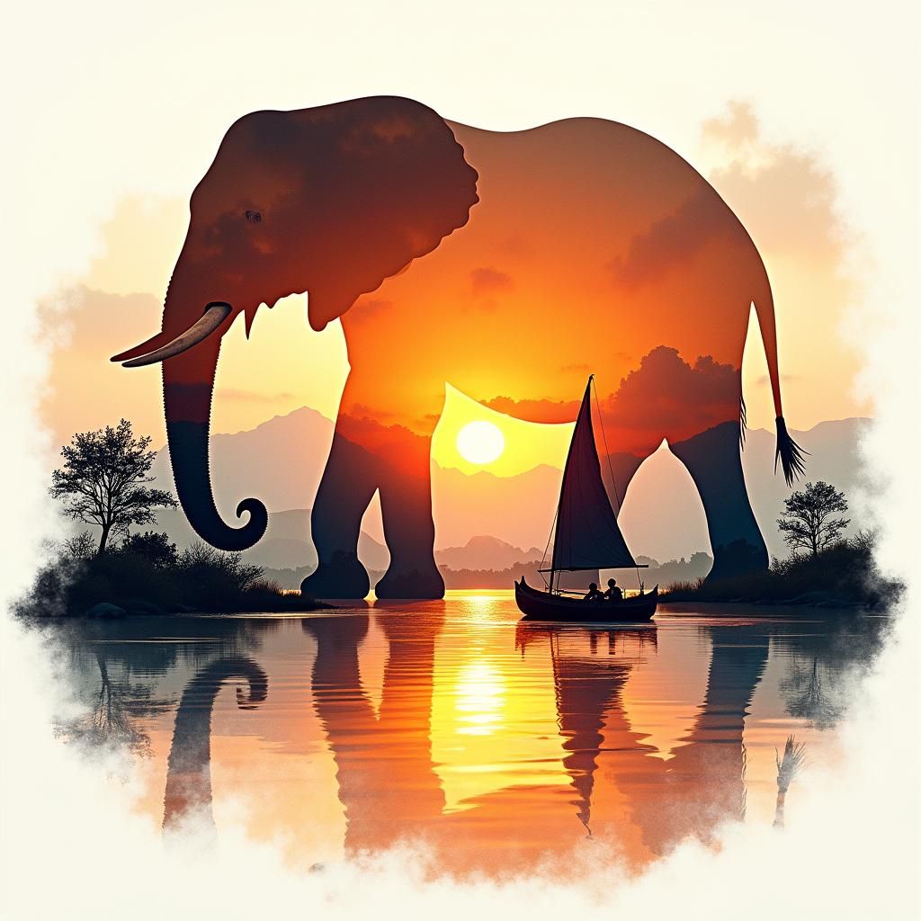 Elephant Silhouette Filled with Sunset Scene