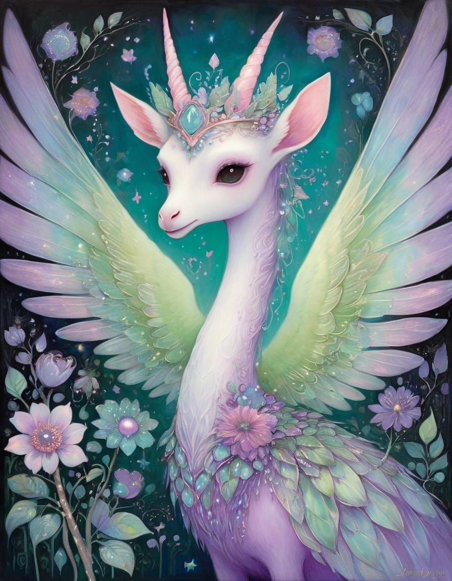 Winged Giraffe Fairy in Nacreous Lighting