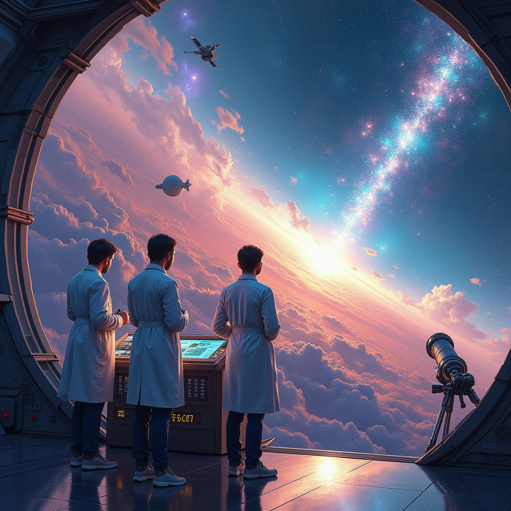 Cosmic Event at Space Observatory in Abstract Fractal Style