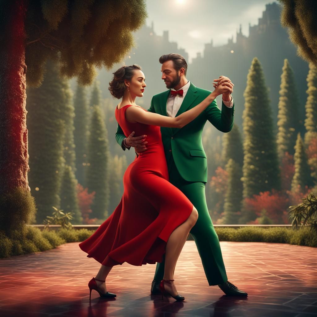Couple Dancing Tango Outdoors in Detailed Matte Painting