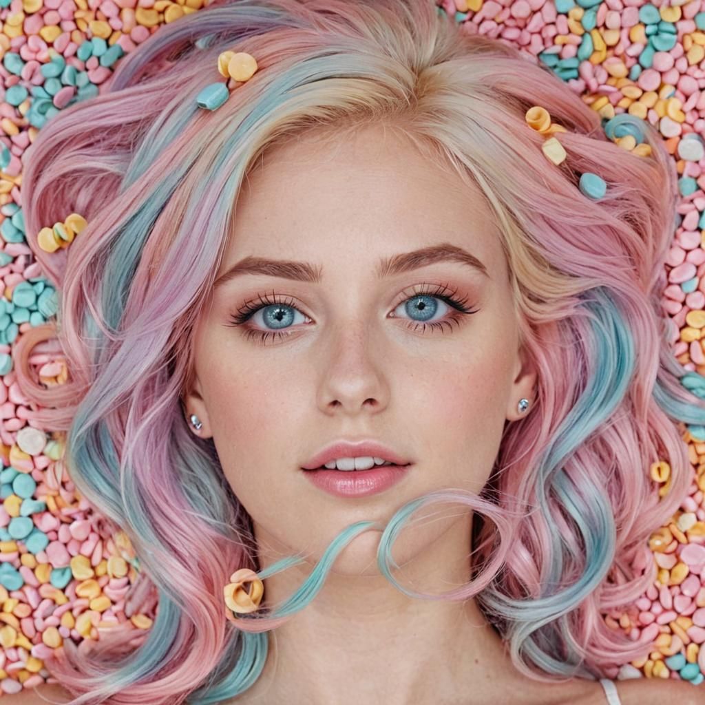 Woman with Candy Hair and Blue Eyes