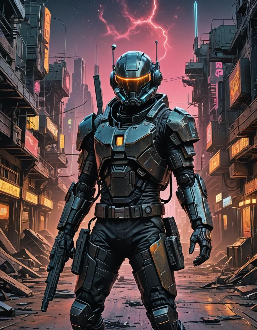 Cyberpunk Cyborg Wanted Poster in Grungy Style