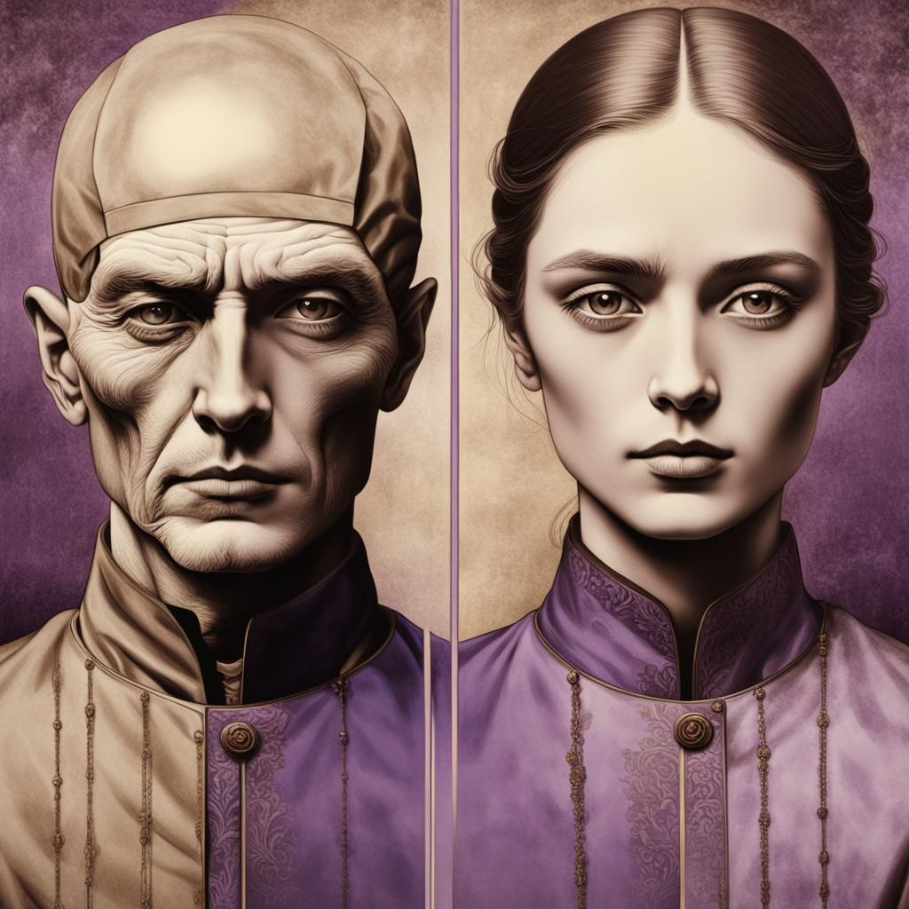 Sepia Past Meets Purple Future in Split Portrait