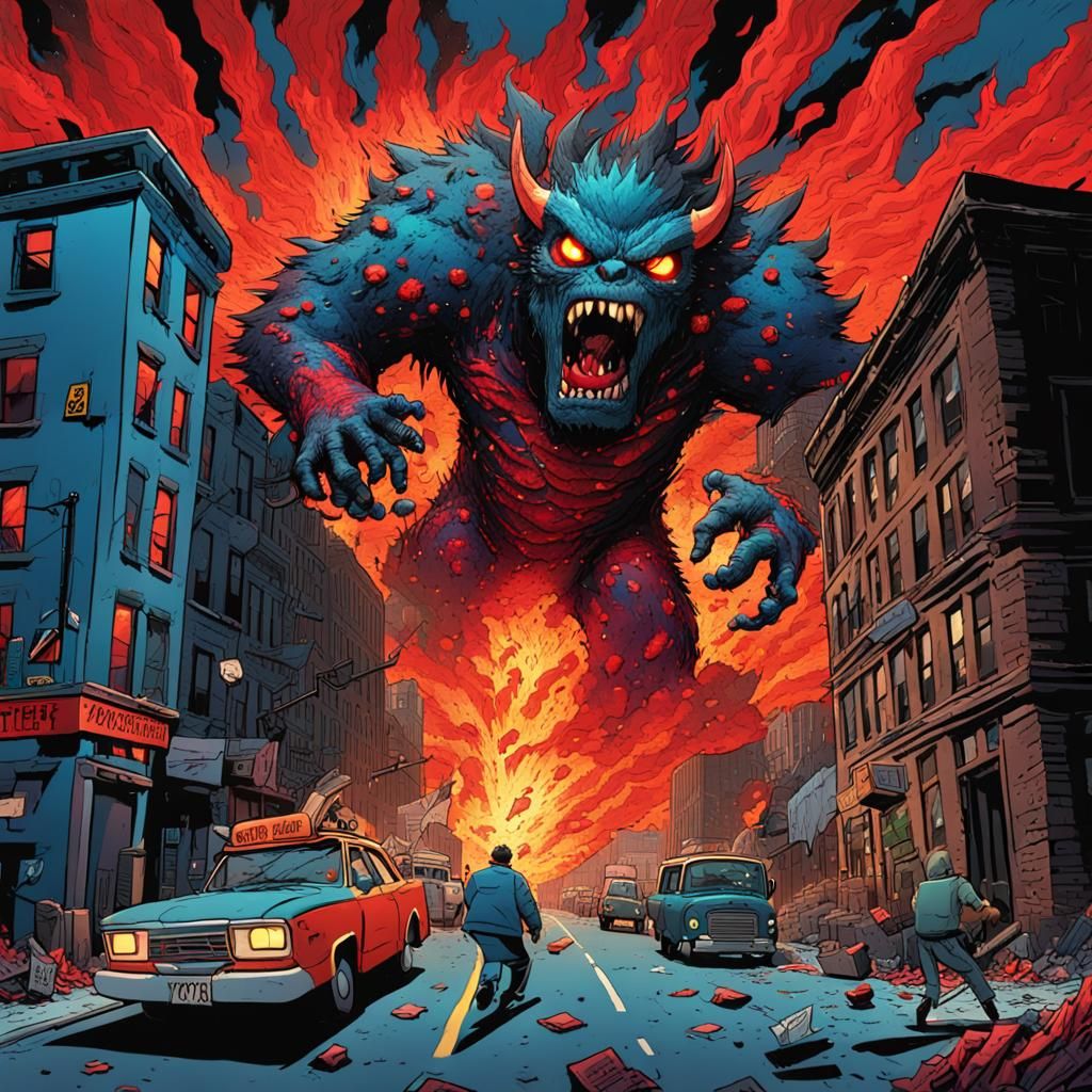 Monster Destroys New York City in Comic Art