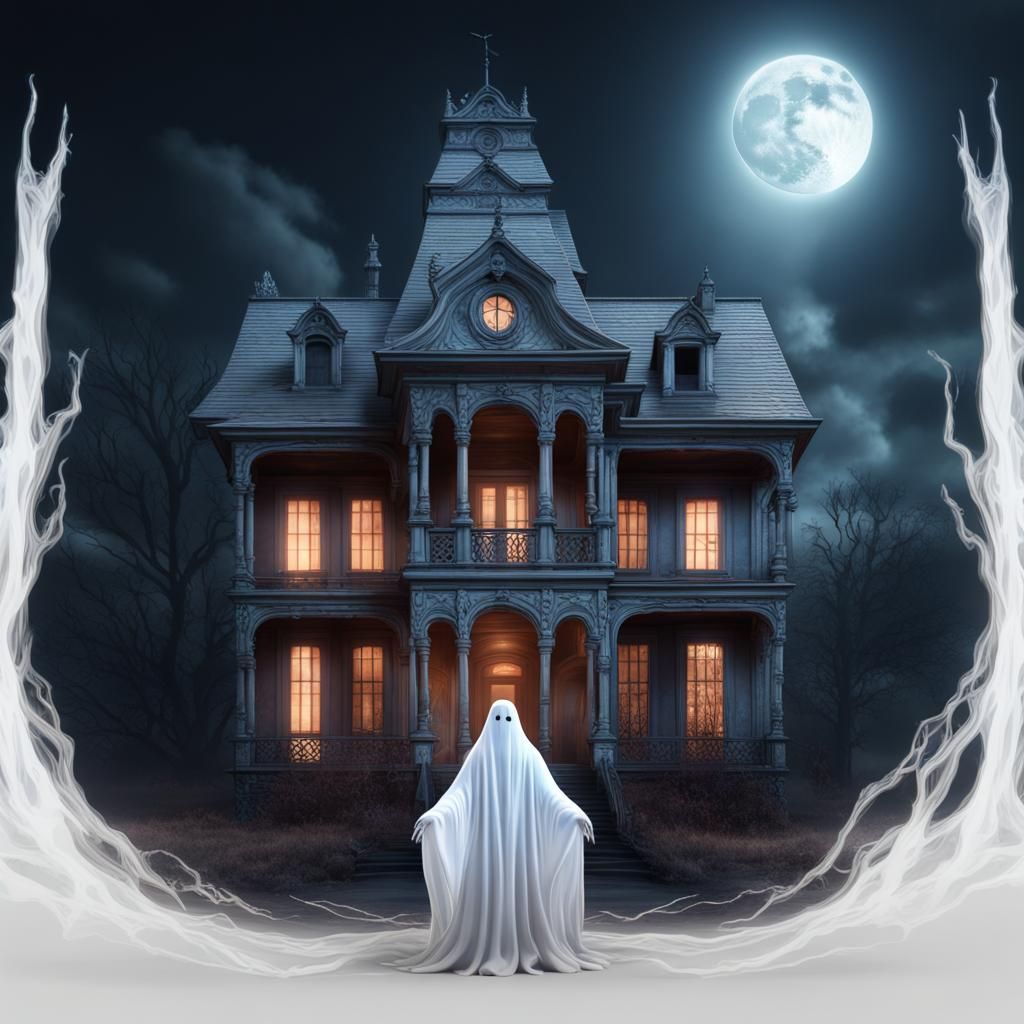 Ethereal Ghostly Apparition Before Haunted House