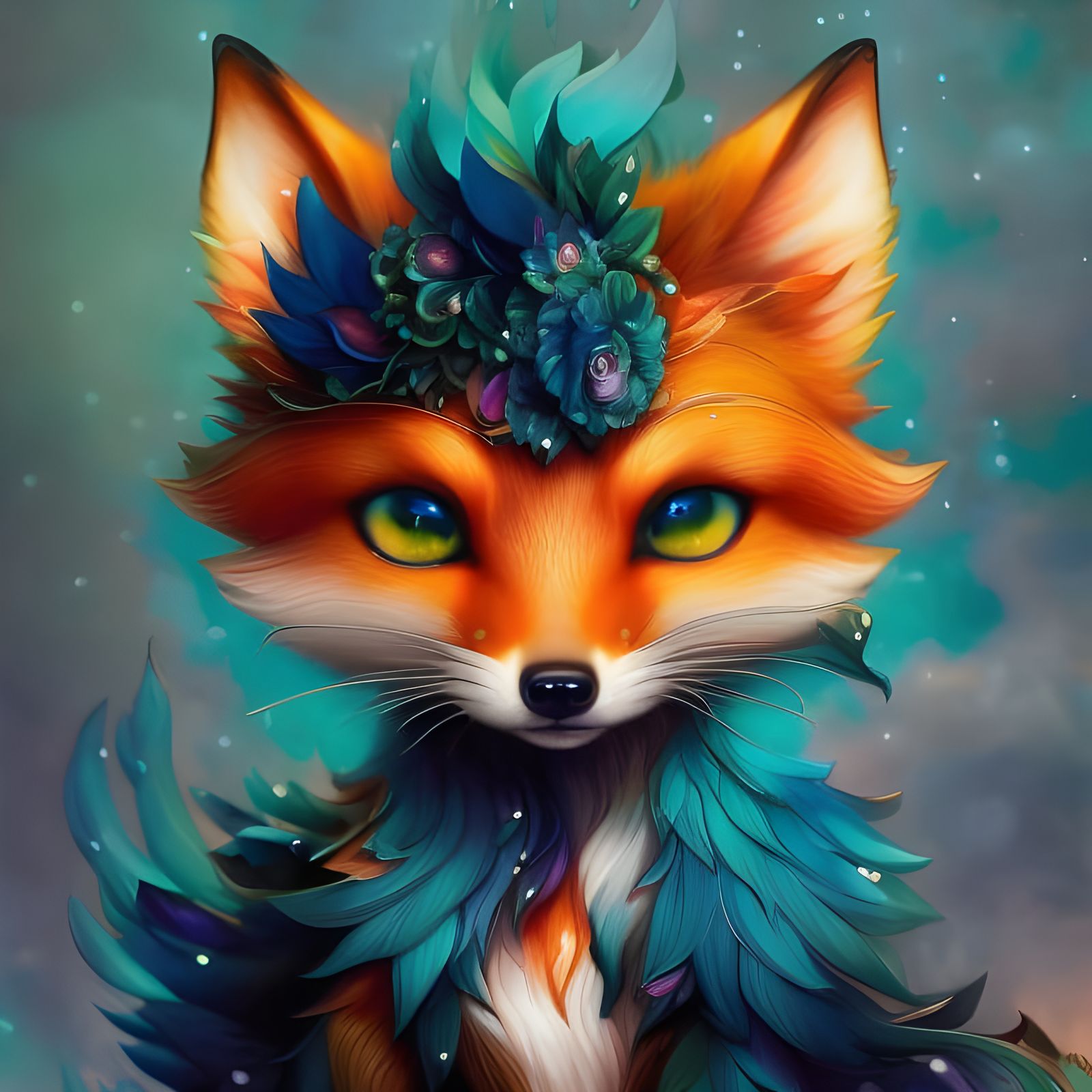 Elegant Chibi Fox in Ornate Detailed Style