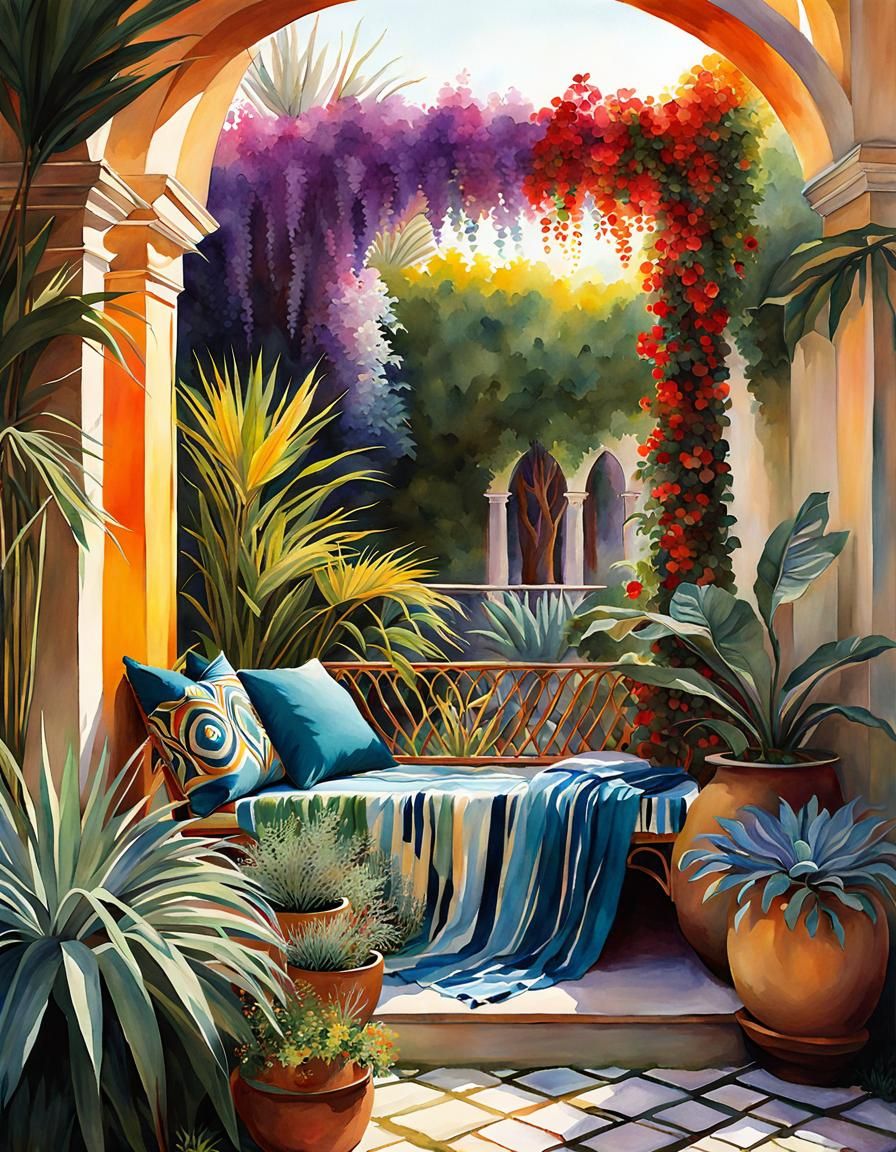 Boho Chic Reading Area in Watercolor Style