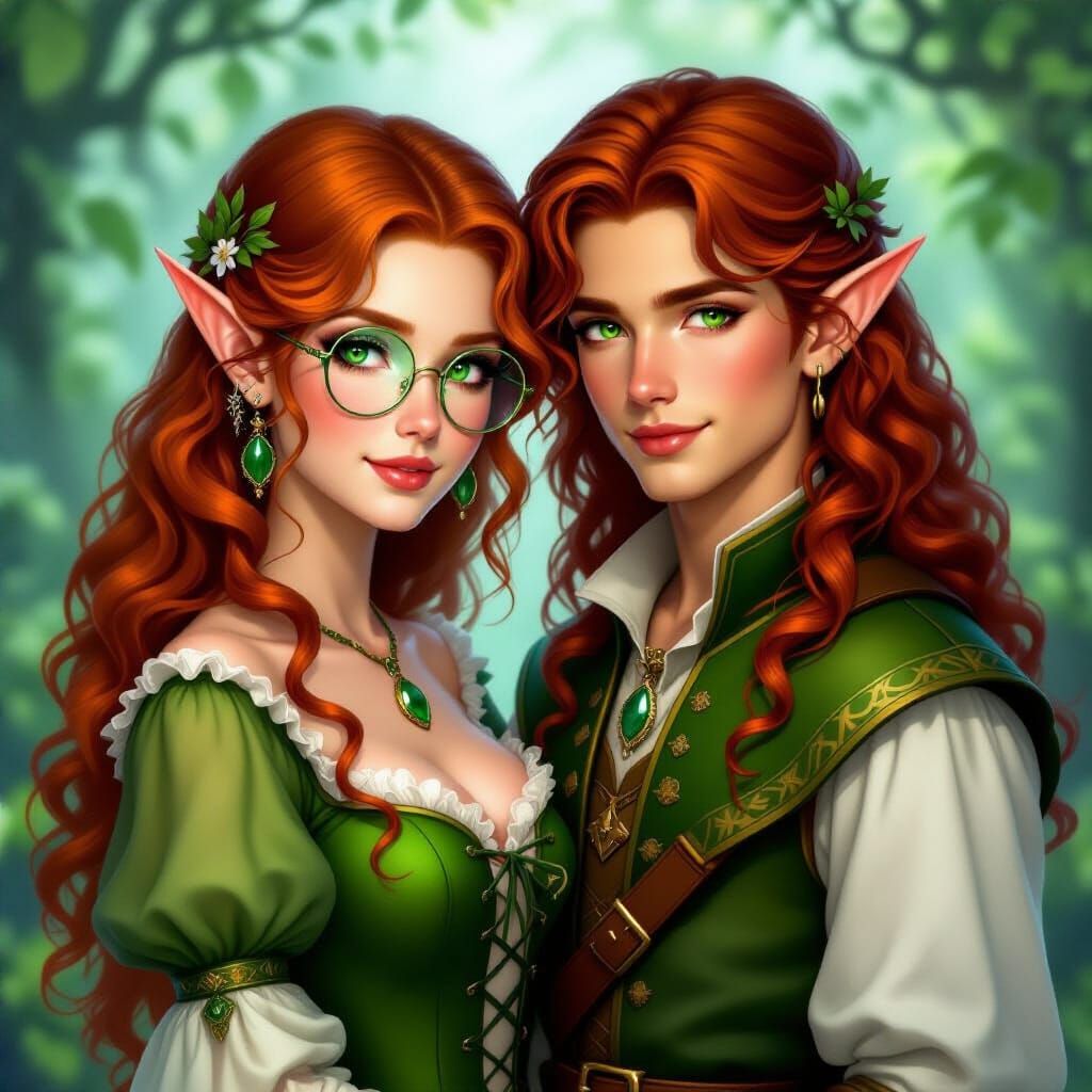 Enchanting Mage Elf Siblings in Ethereal Fantasy