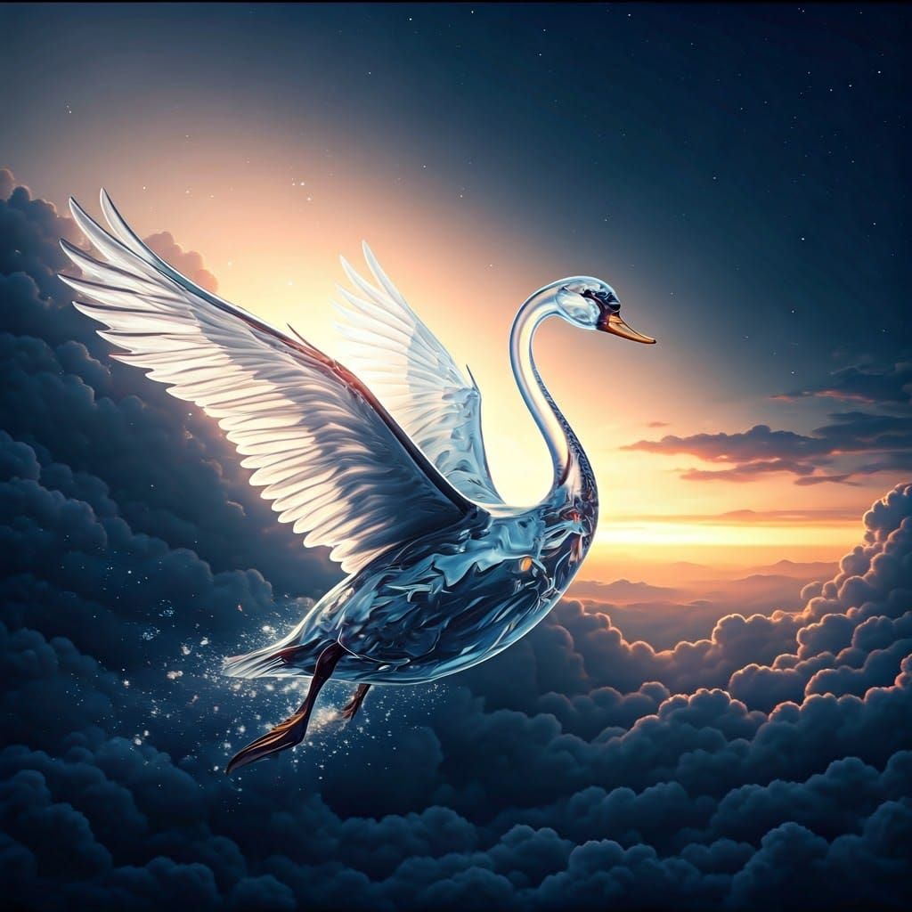 Glass Swan Takes Flight at Dawn