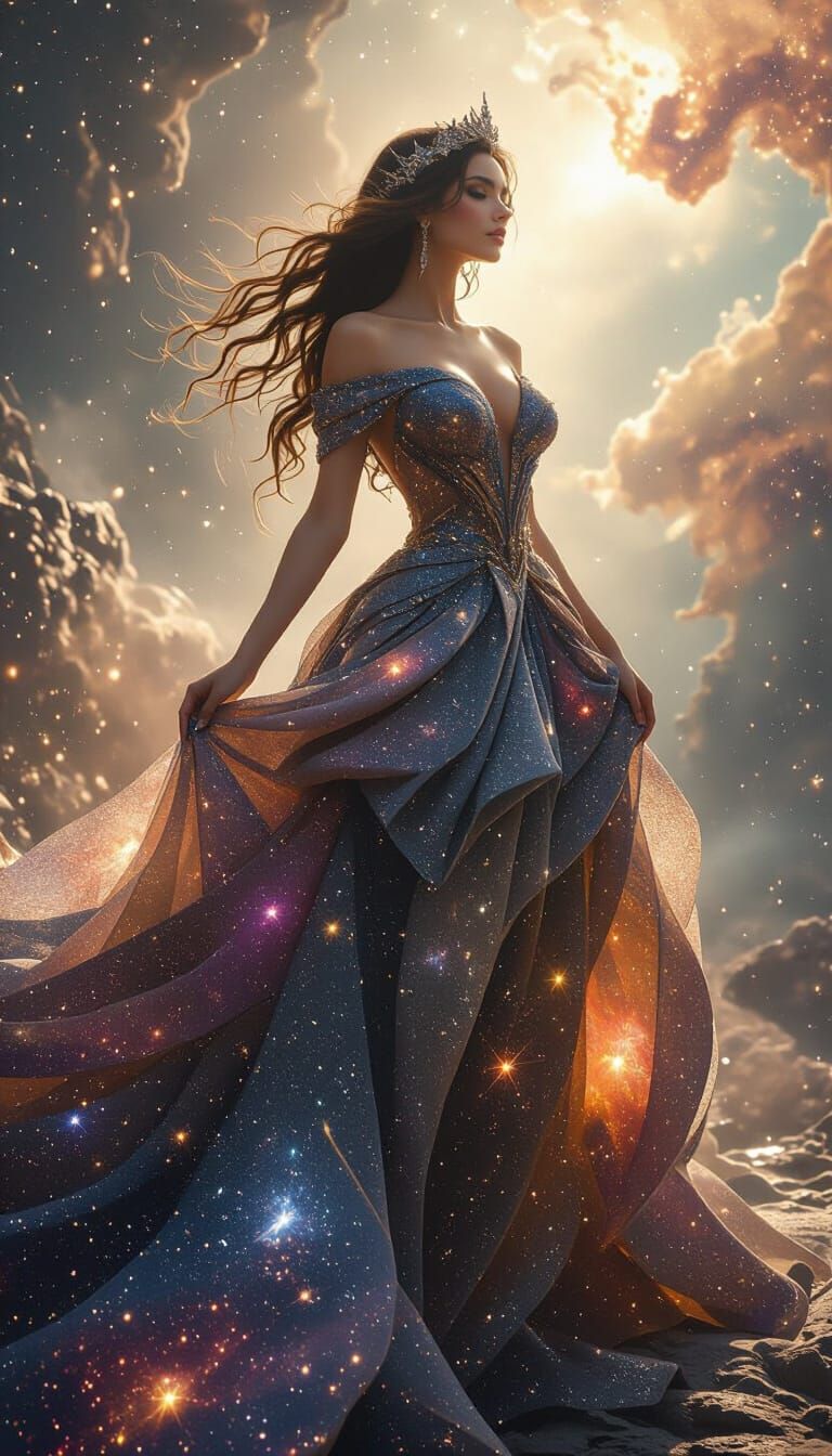 Goddess in Galaxy Gown: Epic Digital Painting