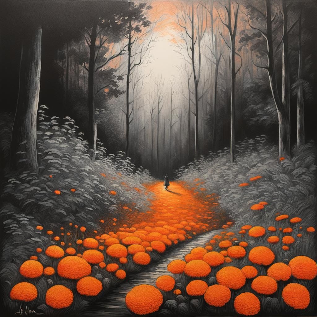 Enchanted Forest: Ghost Girl and Orange Marigolds
