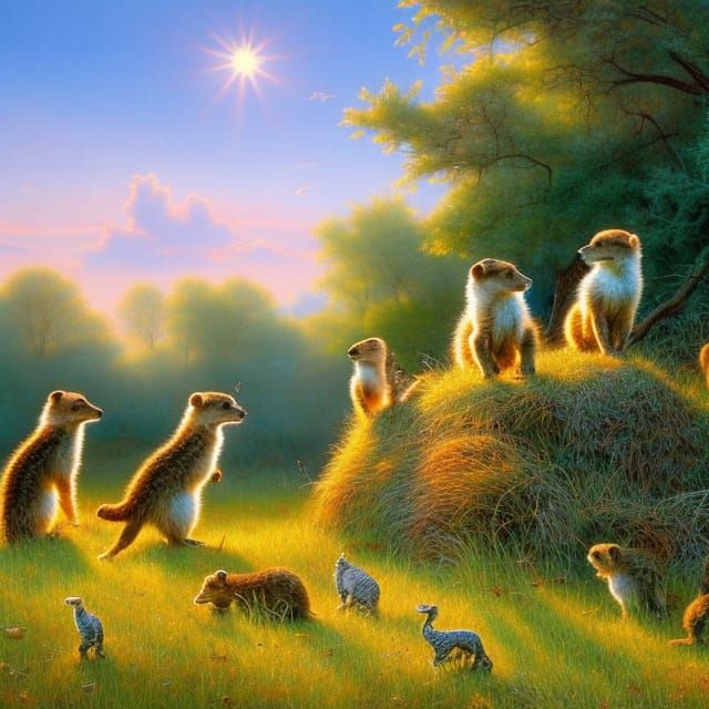 Playful Baby Meerkats in Wild Environment Painting