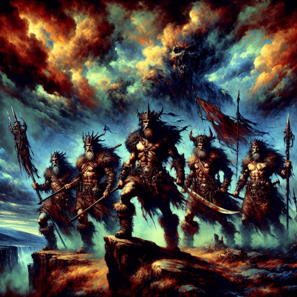 Gaelic Warriors on Cliff: A High Fantasy Scene