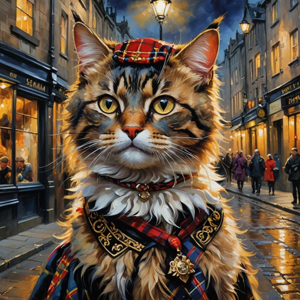 Scottish Cat Portrait in Edinburgh as Oil Painting